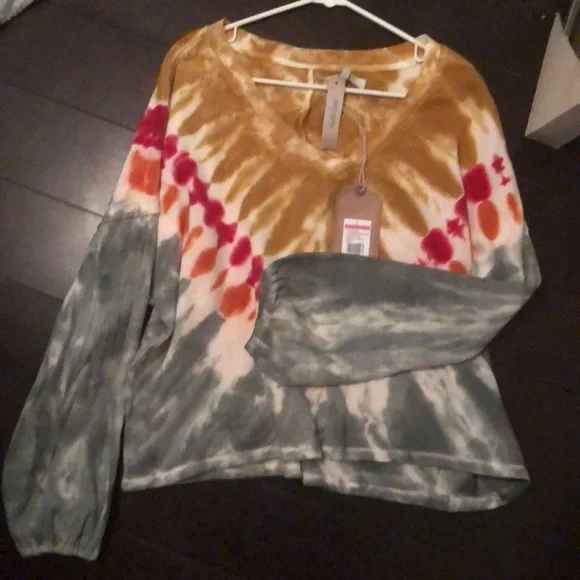 $59 NWT sz L oversized tie dye v neck sweatshirt - Picture 2 of 4